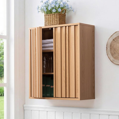 8.66" Deep Fluted Bathroom Storage Cabinet Push-To-Open – 15Mm Moisture-Resistant Board, Double Doors Adjustable Shelf, Japandi Style For Half Bath, Laundry Room, Coffee Bar Narrow Wall