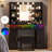 Guram Vanity Set Modern LED Makeup Desk with Mirror, Ten Light Bulbs & Desktop Dazzle Light Adjustable Brightness, 7 Drawers & Stool, Usb Power Outlet-768981269