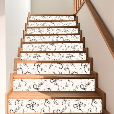 Peel and Stick Wallpaper Contact Paper Ribbon bow seamless print white black holiday Cute crayon bows Simple Self Adhesive and Removable 17.7in x 118in(45x300cm)