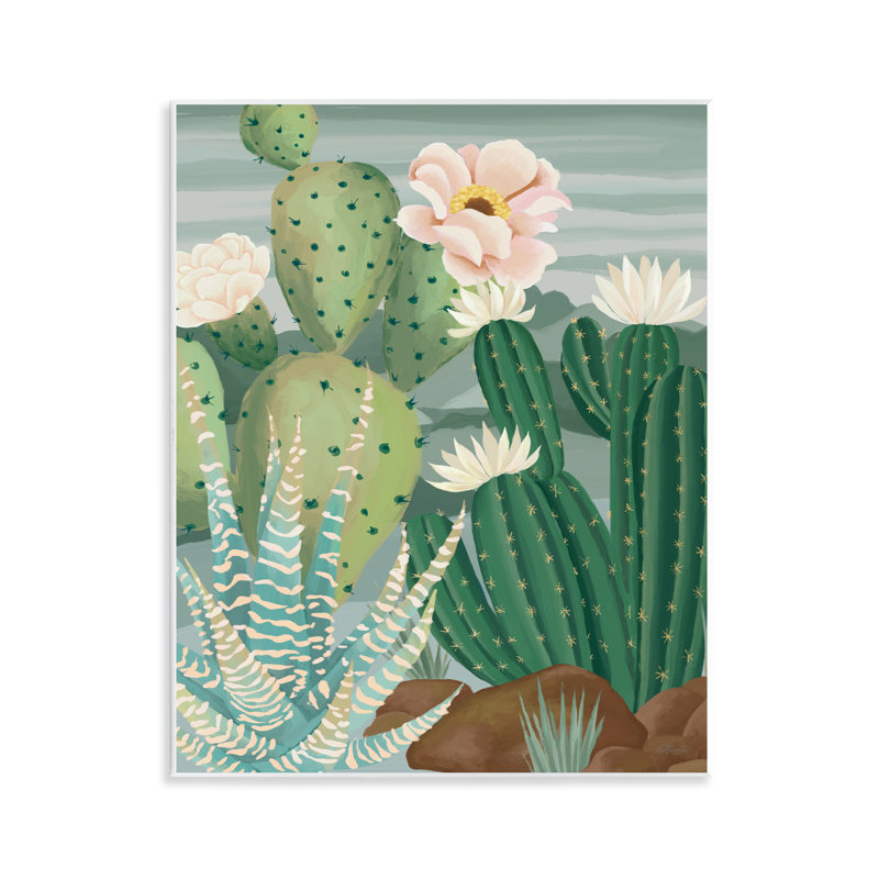 Plaque murale Green and Bloom Cacti, design par Cat Thurman Designs