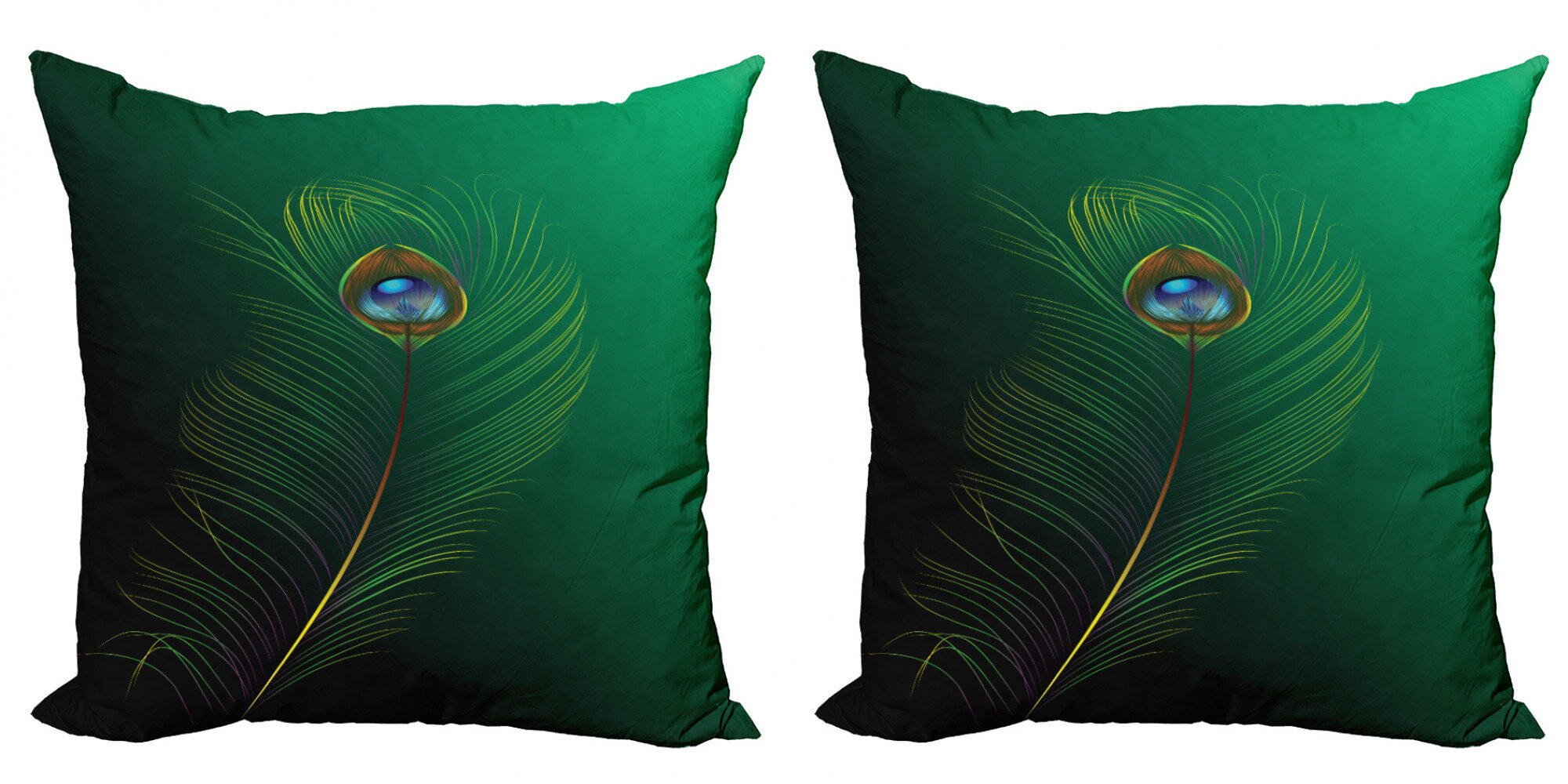 Bless international Ambesonne Peacock Throw Pillow Cushion Cover Pack Of 2,  Peacock Feather Illustration In Simplistic Style Wild Nature Life Print,  Zippered Double-Side Digital Print Decor, 18