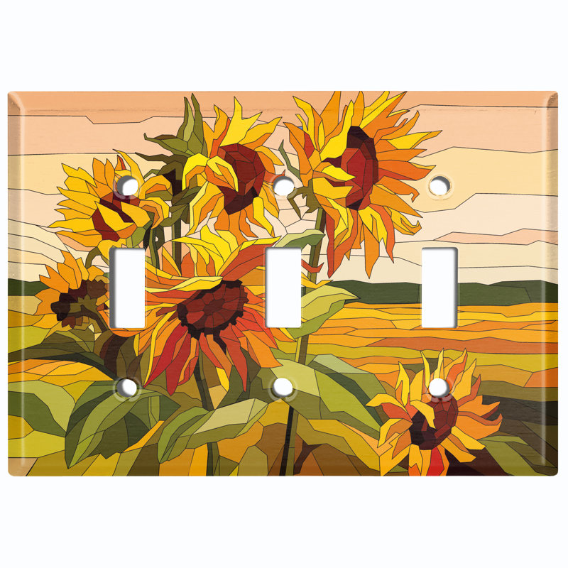 Plaque murale à 3 interrupteurs à bascule Sun Flowers Tile Mosiac Leaves