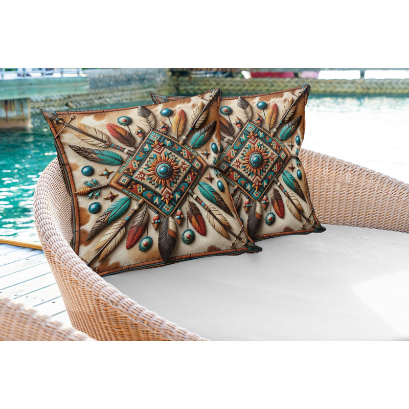 Ensemble de 2 housses de coussin Ambesonne rustique cacao turquoise et rouge brun, H 16 po x l 26 po, Rectangle