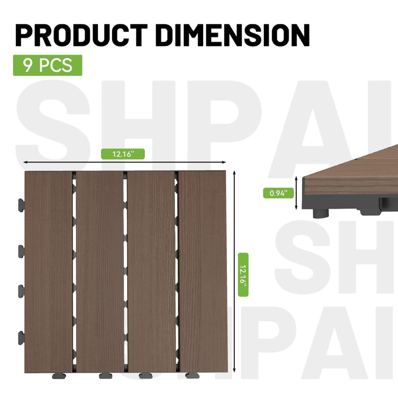 Carreaux de terrasse extérieurs durables, grain de bois Hdpe 44 pièces, plancher de patio moderne