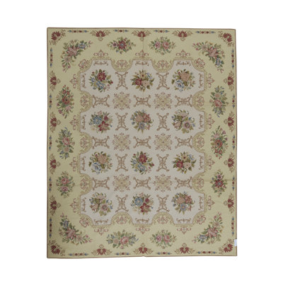 Tapis beige, rouge et vert noué à la main de haute qualité