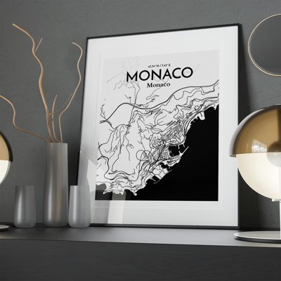 Monaco City Map in Ink 1 Piece Wall Art