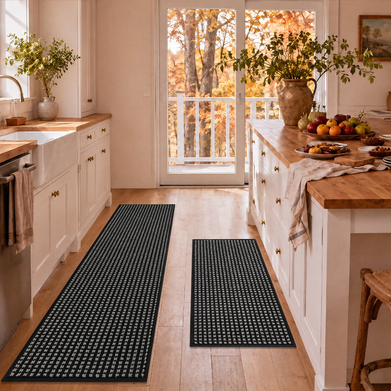 Ensemble de tapis de cuisine avec dos antidérapant, résistant aux taches et lavable à la machine., 24*35+24*71, Noir