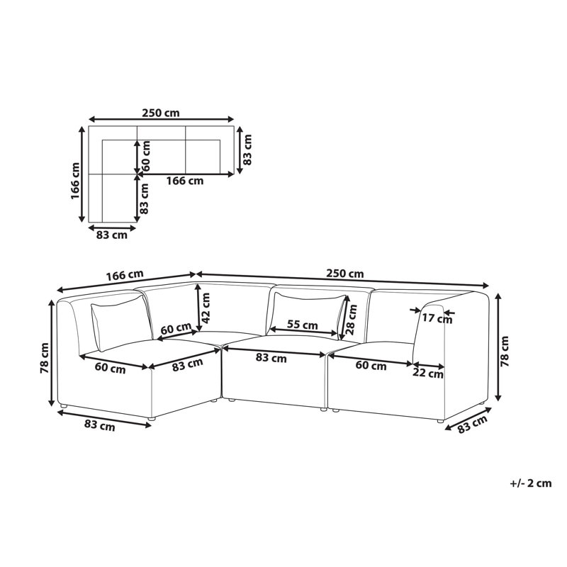 4 Seater Corduroy Corner Sectional, Right Hand Facing