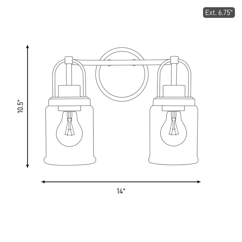 Anders Bathroom Bedroom Wall Fixture With Clear Shade, 10.5" H x 14" W x 6.75" D, Brushed Nickel, 2 Lights