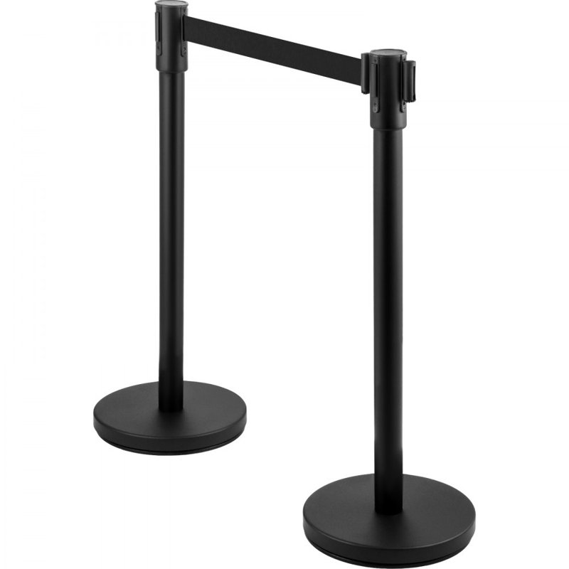 Poteau de contrôle des foules, ensemble de poteaux, ensemble de poteaux avec ceinture rétractable noire de 6,6 pi / 2 m, barrière de contrôle des foules noire avec base en béton et en métal - Assemblage facile à connecter