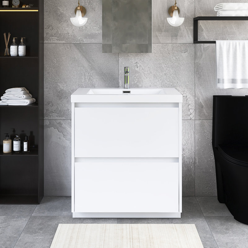Meuble-lavabo simple autoportant 29,53 po avec plateau en résine blanche