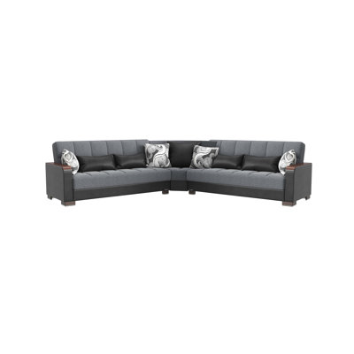 Armada X Fabric Upholstered 3-Piece Convertible L-Shaped Gray/Black Sectional -  Ottomanson, ARM-WSEC-25-SB