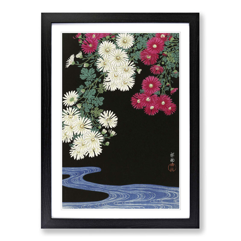 Chrysanthemums by Ohara Koson - Picture Frame Painting Print, 65cm H x 48cm W x 2cm D, Black Framed