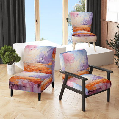 Blushing Horizon II - Upholstered Contemporary Slipper Chair, Abstract Landscape Accent Chair