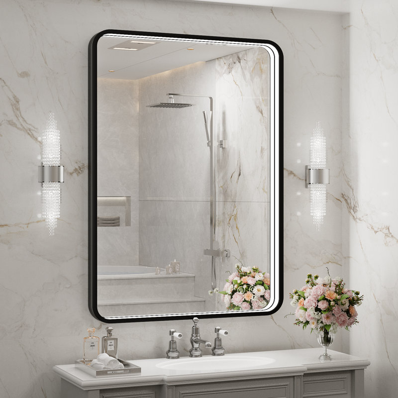 Miroir de salle de bain 36 po x 24 po à DEL, miroir de salle de bain, 36 po x 24 po, Noir mat