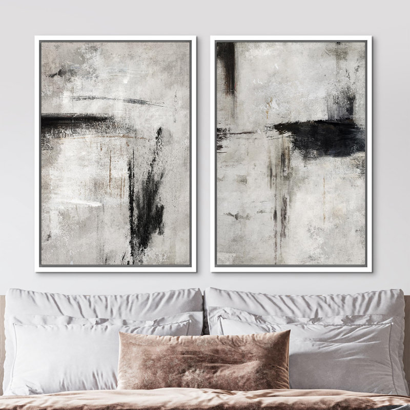 Ensemble de 2 pièces encadrées sur toile Greenish, Blanc, H 24 po x l 16 po x P 1,5 po
