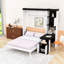 Lit escamotable en bois avec bureau, armoires et tablettes-133075447