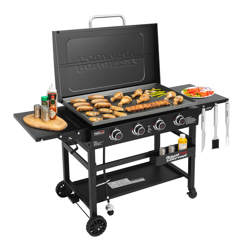 Plaque chauffante au gaz à 4 brûleurs avec couvercle Royal Gourmet Royal 52 po BTU, noir
