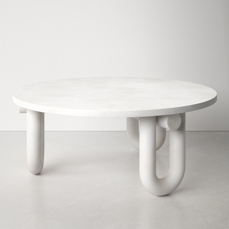 Round White Concrete Three-Leg Coffee Table
