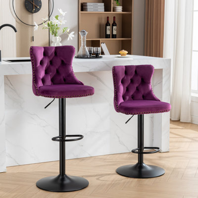 Cayson Velvet Swivel Bar Stools with Adjustable Height