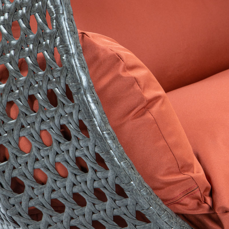 Fauteuil d'œuf d'extérieur pour 2 personnes avec support Samaira, Charbon orange foncé