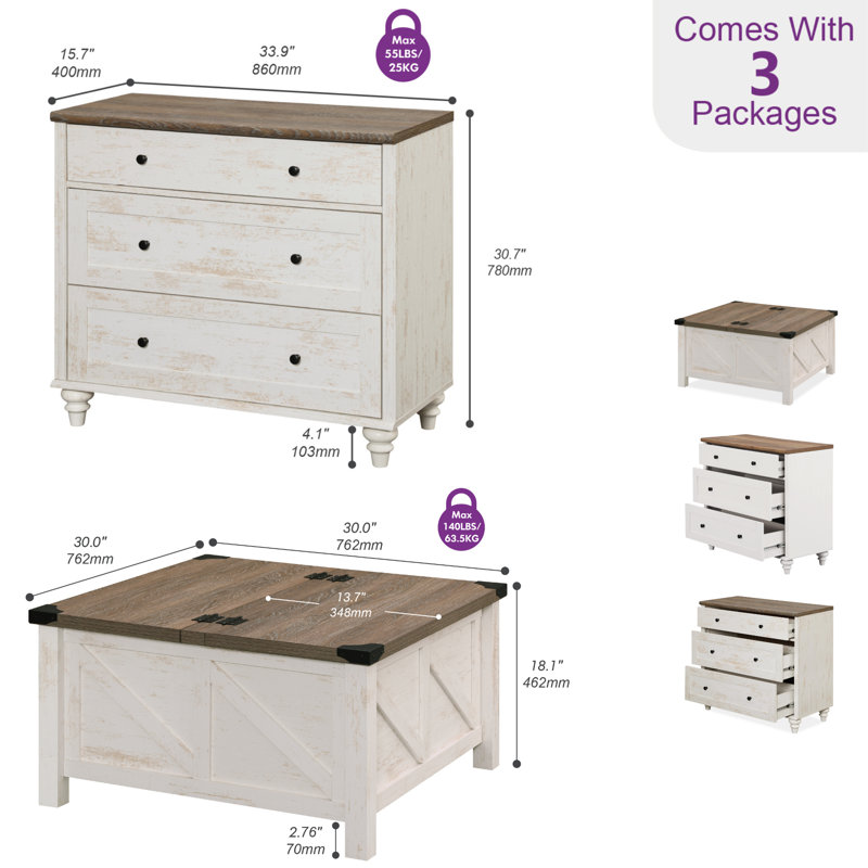 Allyssa 3 Piece Farmhouse Coffee Table Set