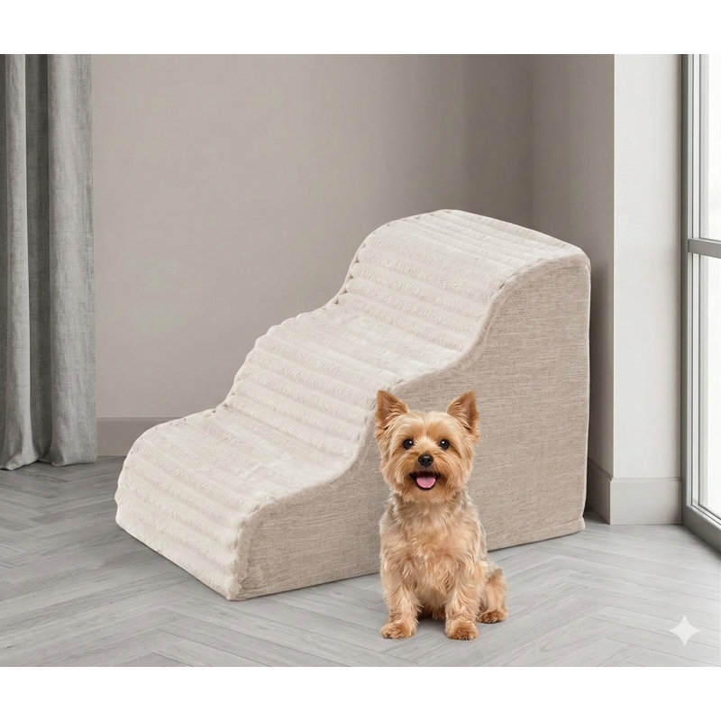 Trois marches en mousse pour animaux de compagnie d'une hauteur de 15,7 pouces, pour l'accès au canapé, au canapé et à la chaise, base antidérapante, housse amovible et lavable, finition beige