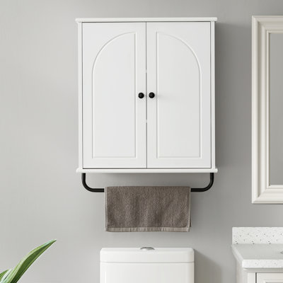 Wall Bathroom Cabinet With Towel Bar, Medicine Cabinet With Arch Door, Towel Bar, Adjustable Shelves, Soft-close Hinges For Bathroom, Kitchen, Entryway White