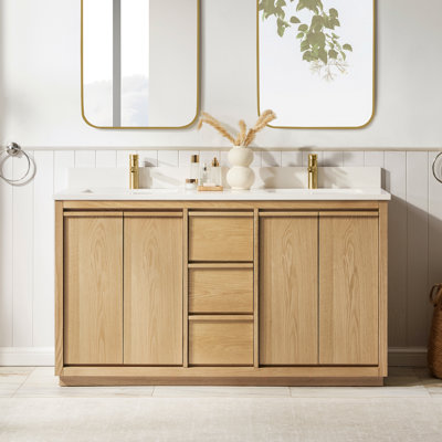Clairence 60 In. Single Sink Freestanding Bath Vanity In Light Oak With Carrara Quartz Top