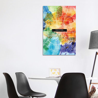 Houston City Map Colourful - Wrapped Canvas Print