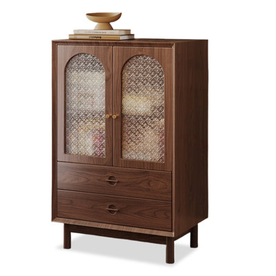 Walnut Solid Wood Textured Glass Sideboard Cabinet