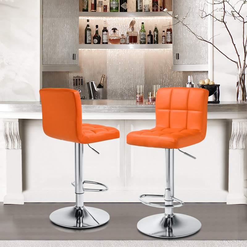 Marte Faux Leather Swivel Bar Stools, Adjustable Counter Height Barstools with Backrest and Footrest, 4