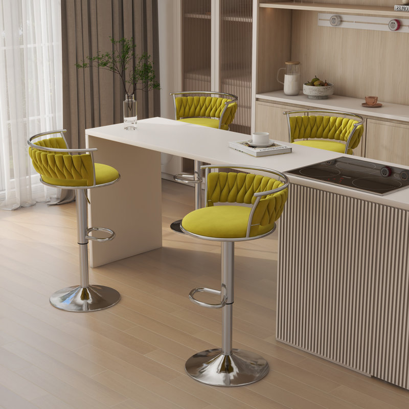 Christal Swivel Upholstered Adjustable Height Counter Stool, Olive Drab, Silver