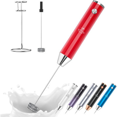 Mousseur à lait rechargeable Zulay Kitchen Lux - puissant moteur à 2 vitesses, entièrement imperméable, batterie 2000mah - mélangeur de boissons pour café au lait, cappuccino, matcha, poudre - rouge 