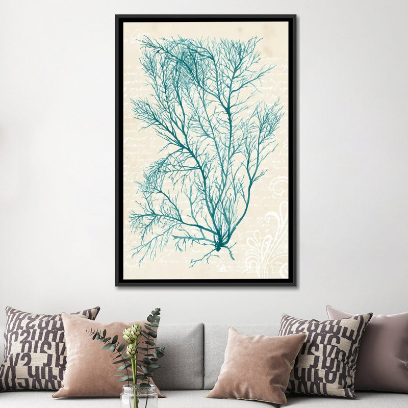 « bleu algues ii », impression sur toile, H 60 po x l 40po x P 1,5 po, Toile avec cadre flottant noir, Pas de tapis