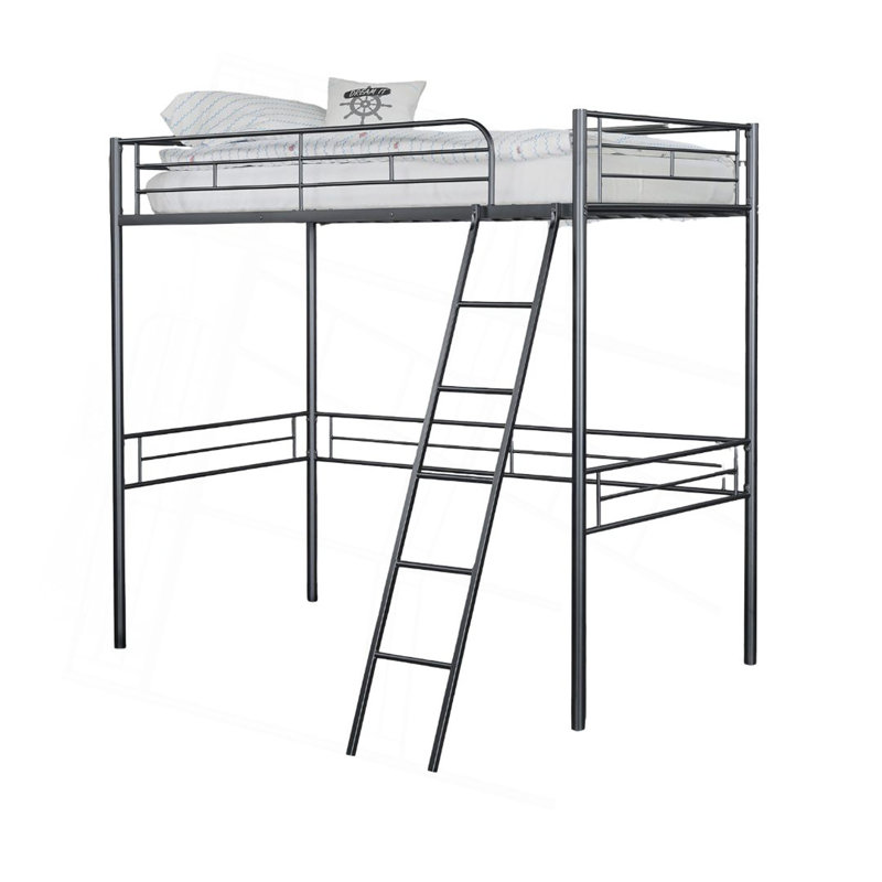 Twin Loft Bed Contemporary Style With Open Area Underneath Metal Structure, Black