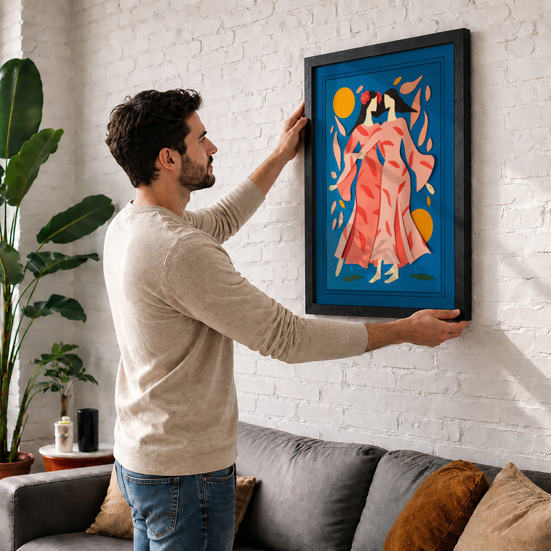 Woman In Coral Robes Modern - Print, A1 - 84.1 x 59.4 cm, White