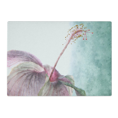 Tempered Glass Pink Hibiscus Flower Chopping Board