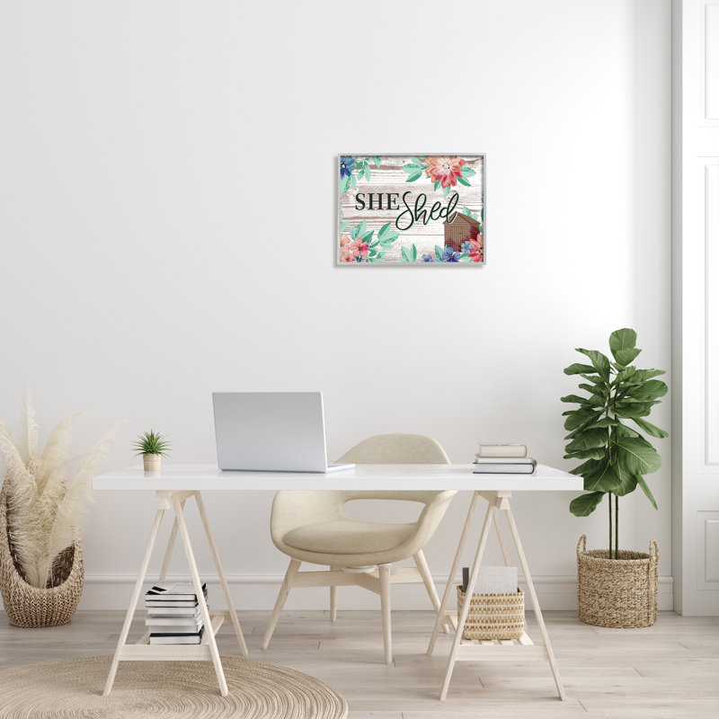 She Shed Typographie - Art textuel sur toile, H 16 po x l 20 po x 1,5 po, Estampe numérique Farmhouse