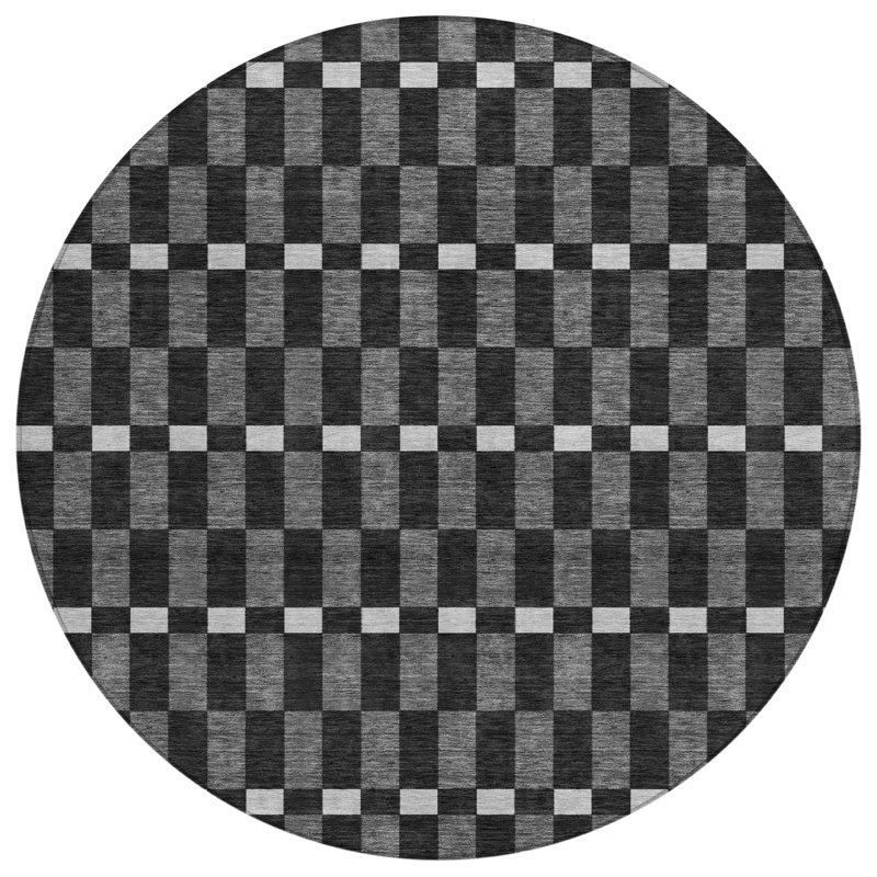 Machine Washable Indoor/Outdoor Chantille ACN2547 Geometric Rug, Round 8', Black