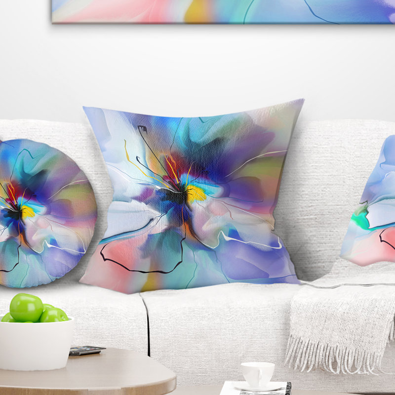 Fleur créative en plusieurs couleurs - Coussin décoratif imprimé abstrait, 18 po x 18 po, Mauve / Gris