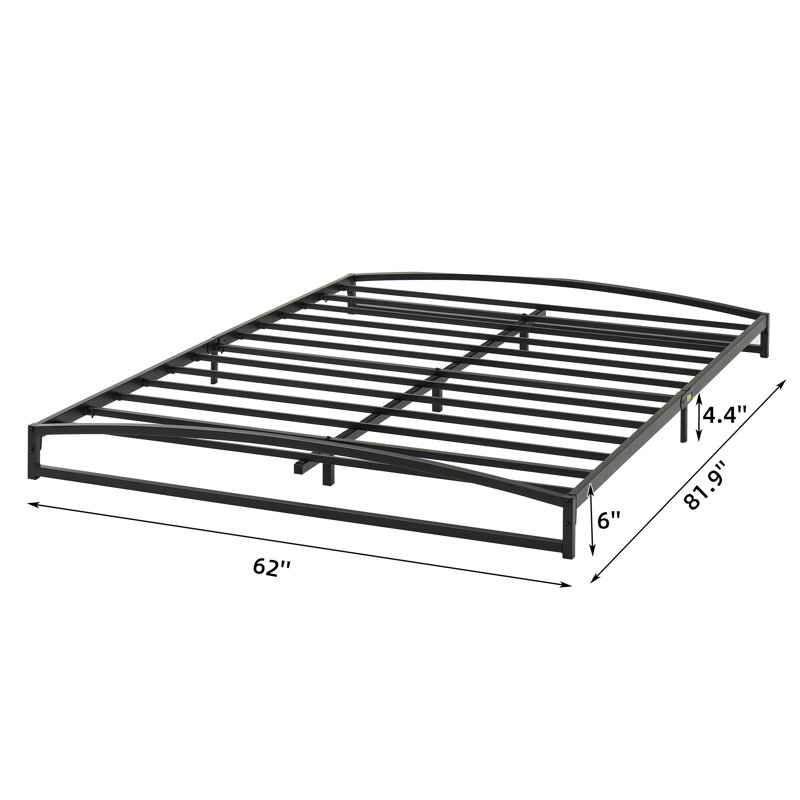Structure de lit durable à profil bas - plateforme en métal pleine grandeur, lattes en acier de 6 pouces, anti-bruit, antidérapante, assemblage facile, mobilier de chambre à coucher moderne, aucun sommier requis - 6 pouces, noir