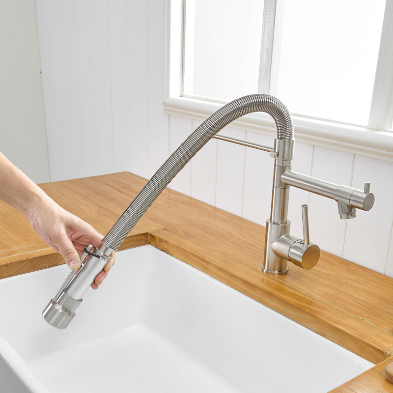 Robinet de cuisine en nickel brossé avec rétractation efficace - fabrication en laiton massif pour un lavabo propre et fiable