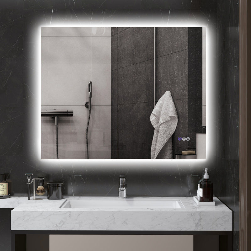 Miroir de salle de bain avec lumières, miroir rétroéclairé à DEL pour salle de bain avec antibuée, mémoire et température de couleur infinie, miroir de meuble-lavabo mural à intensité variable, placement horizontal / vertical