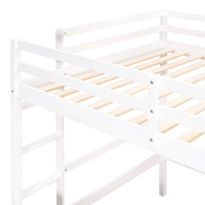 Lit mezzanine blanc avec bureau et tablettes - Maximisez l'espace de rangement, Double, Blanc