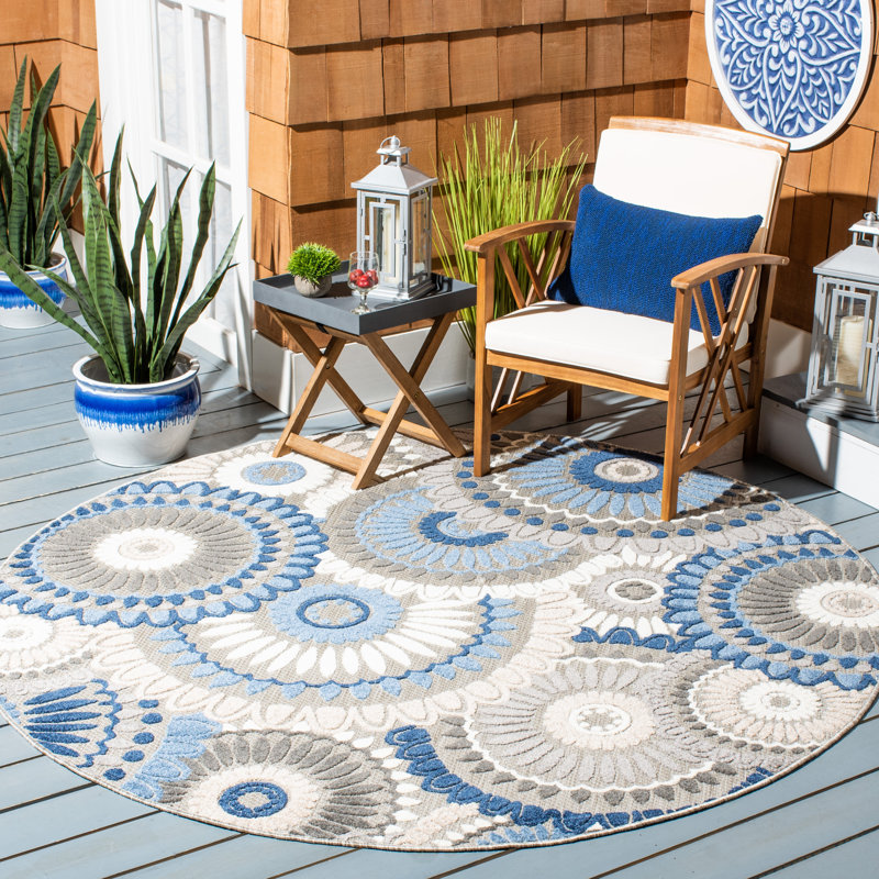 Tapis d'intérieur / extérieur à motif géométrique Delloyd Performance, Rond 5 pi 3 po