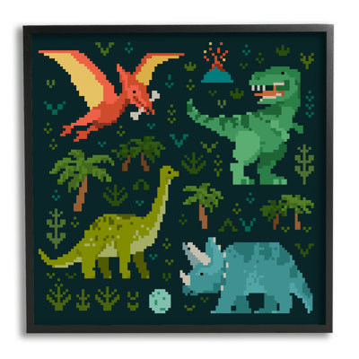 «Pixel Dinosaurs Wildlife» encadré sur bois par Victoria Barnes