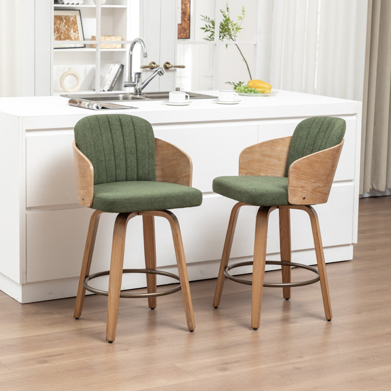 Verna Swivel Wooden Bar Stools, GREEN, Set of 2, 76.5cm