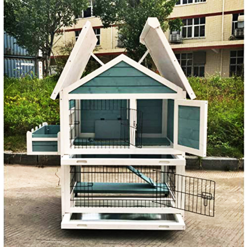 Cage à lapin en bois pour jardin avec cage de lapin 43 x 30 x 46 pouces, Bleu