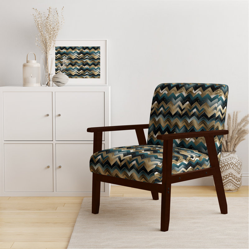 Cantina 23'' Wide Armchair, Gold/Teal Polyester, Brown Square Arms
